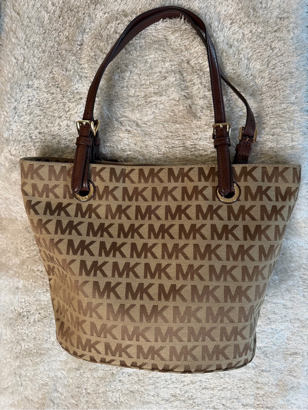 Michael Kors Tan/Brown MK Logo Canvas Tote